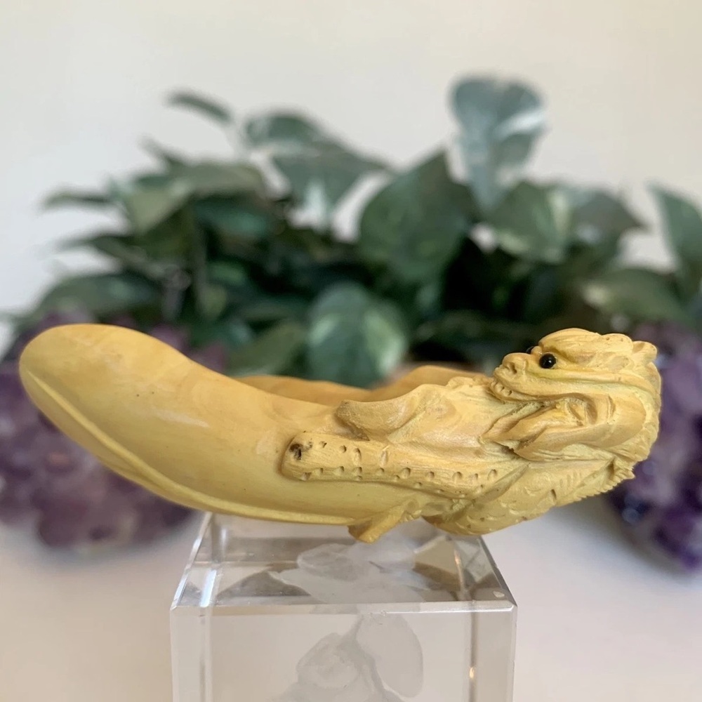 Boxwood Hand Crafted Tea/Coffee Scoop Dragon Handle Carved Wood Zodiac Animal